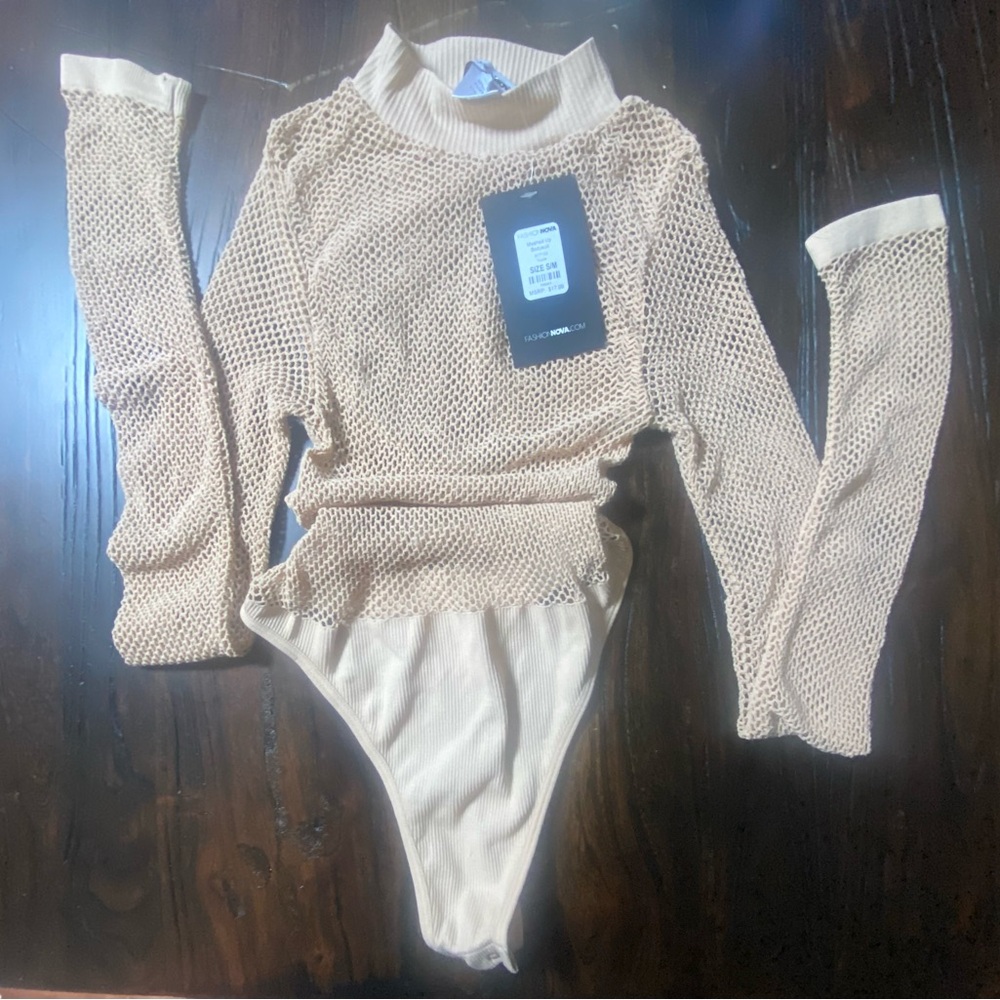 Fashion Nova Beige Mesh Bodysuit